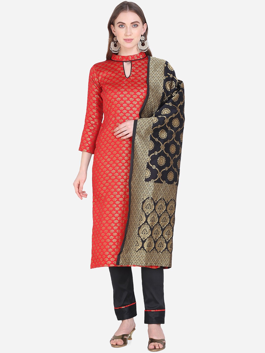 

SHAVYA Red Silk Blend Unstitched Dress Material