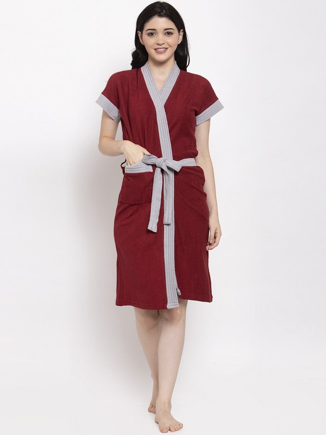 

Secret Wish Women Maroon Solid Bath Robe