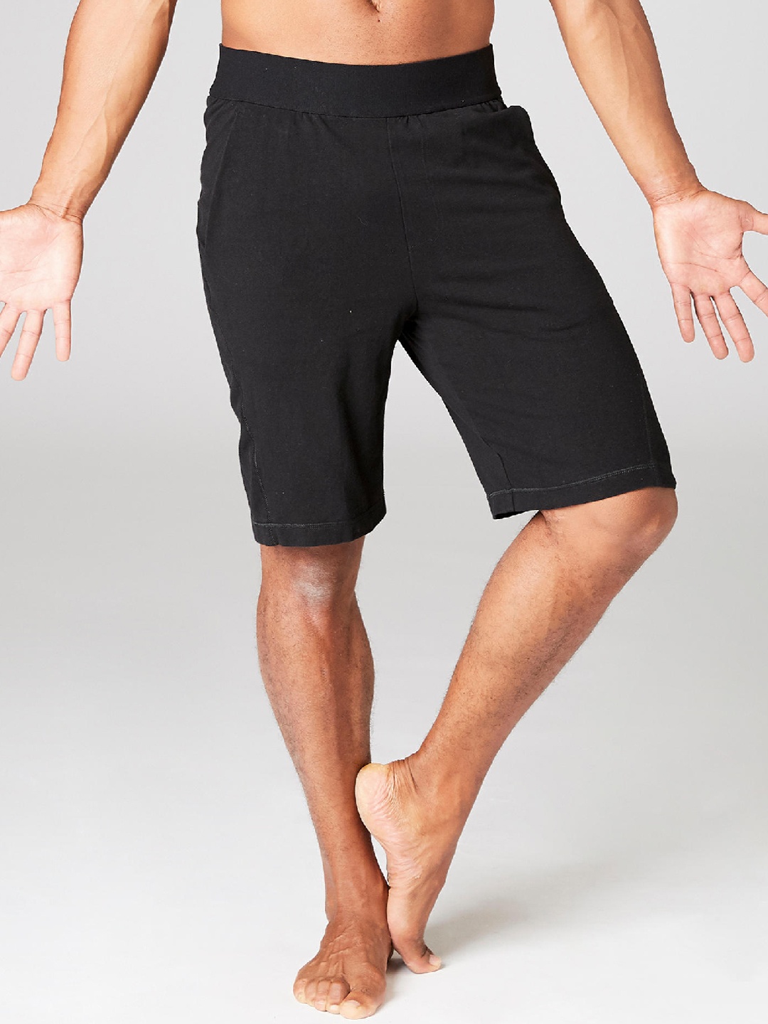 

Domyos By Decathlon Men Black Solid Organic Cotton Regular Yoga Shorts