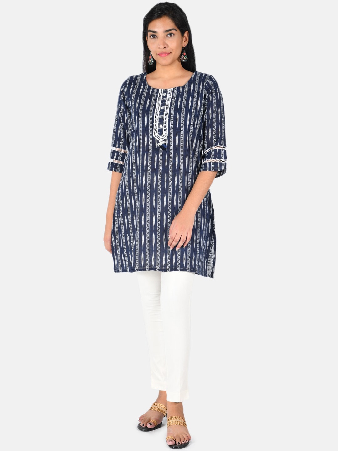 

Neerus Women Navy Blue Woven Design Straight Kurta