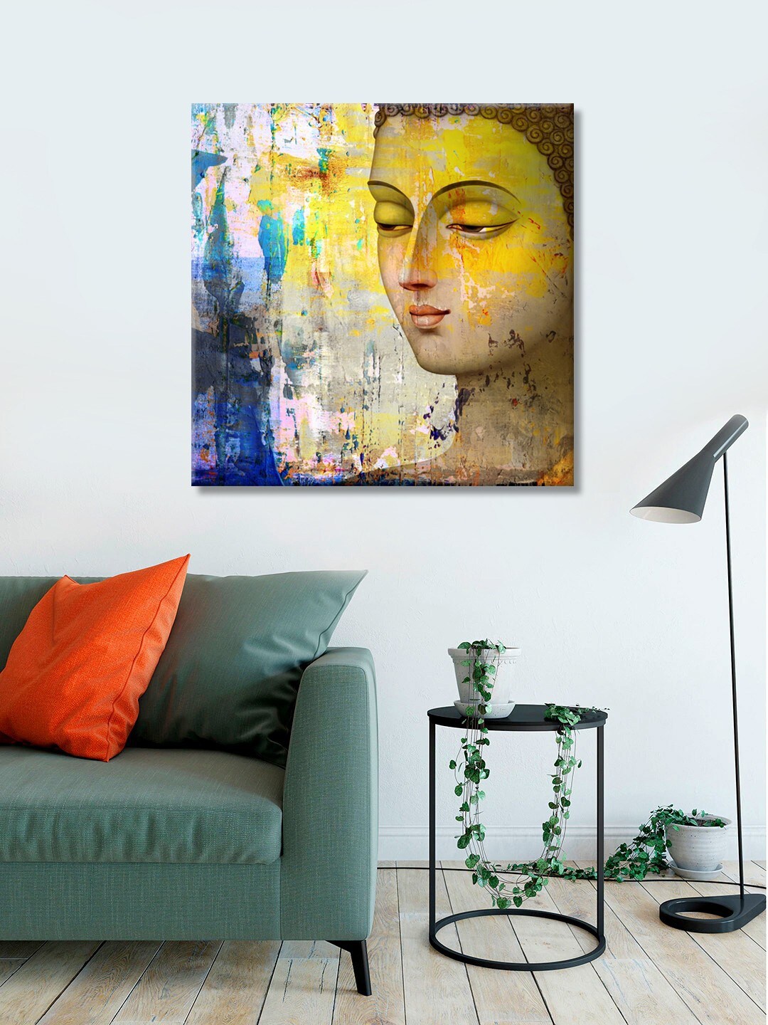 

999Store Brown & Blue Portrait Background & Buddha Face Wall Painting
