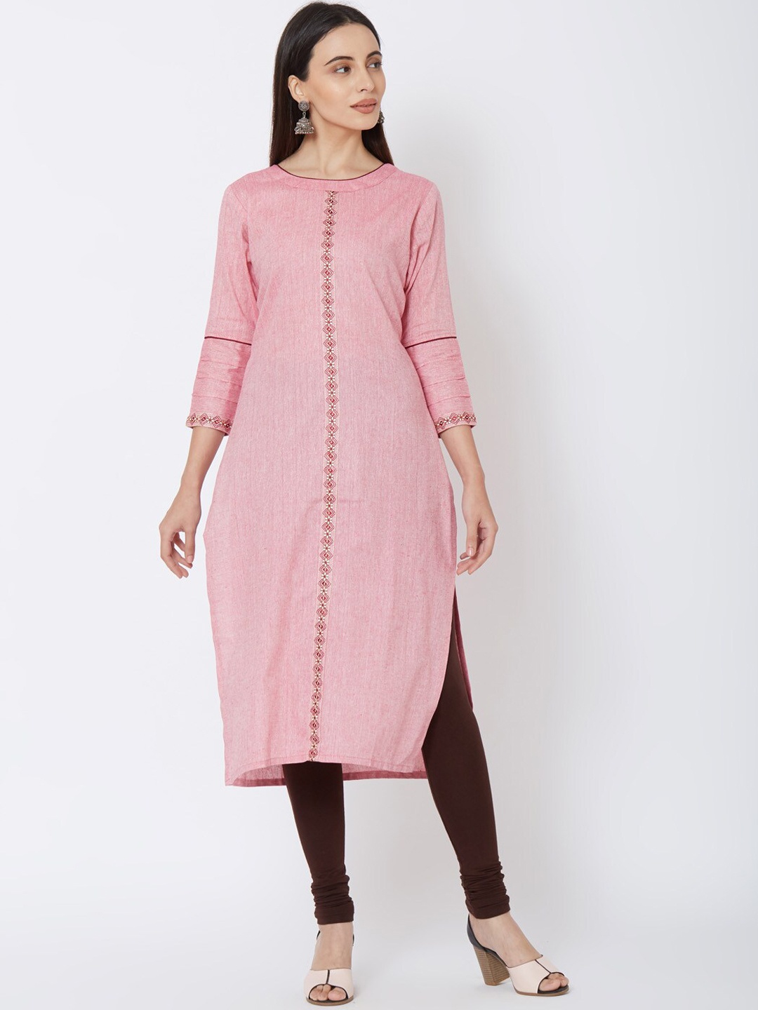

FASHOR Women Pink Solid Straight Kurta