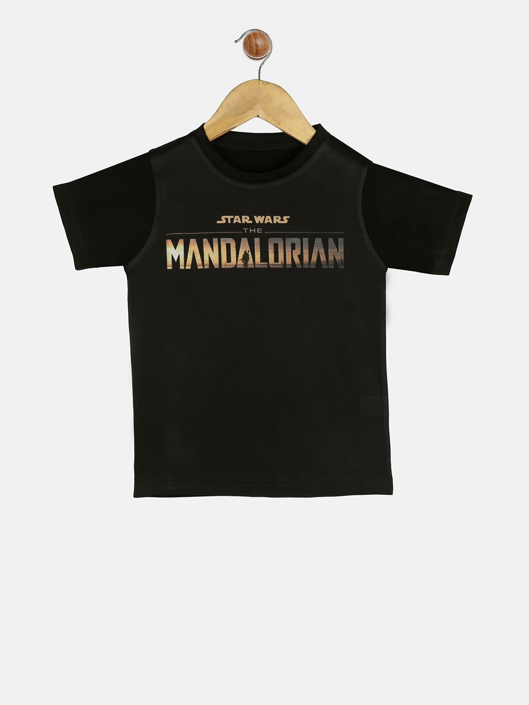 

YK Star Wars Boys Black Mandalorian Printed Round Neck T-shirt