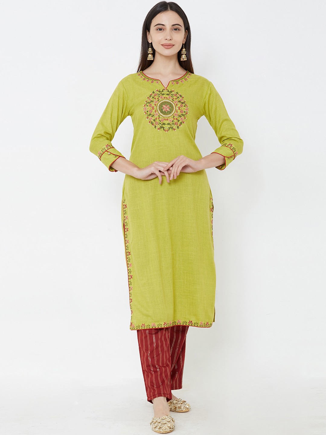 

FASHOR Women Lime Green Solid Straight Kurta