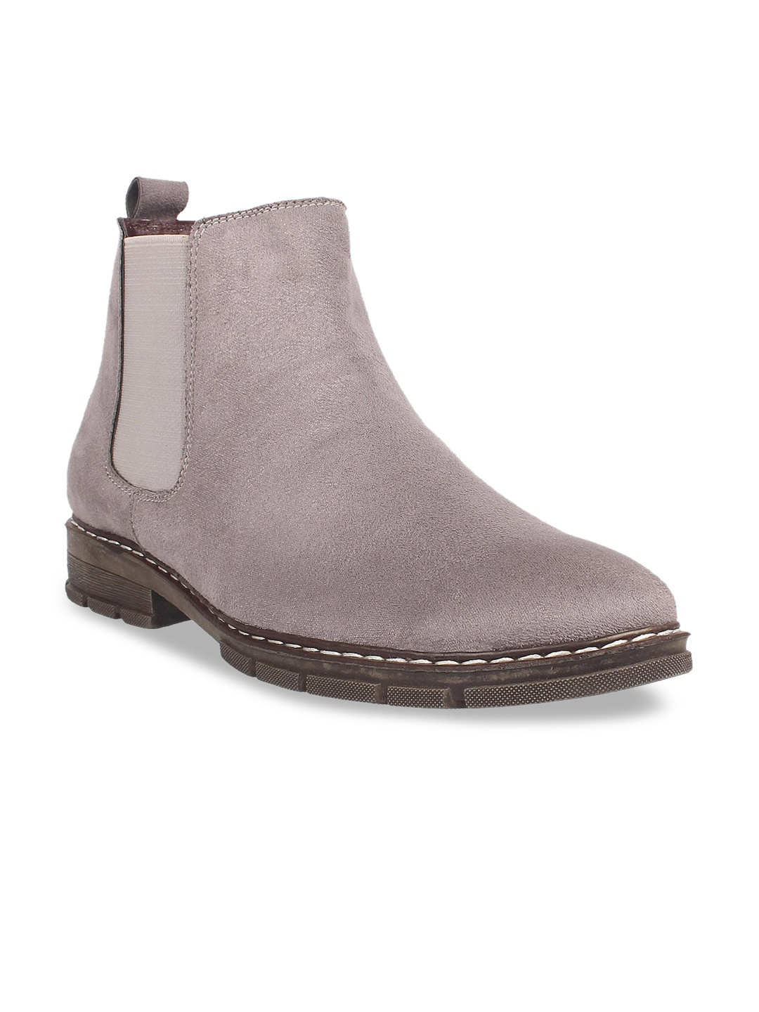 

Vardhra Men Grey Solid Suede High-Top Flat Boots