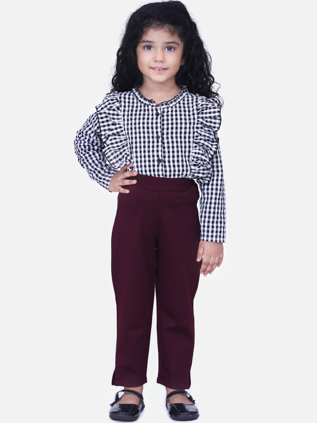

AWW HUNNIE Girls Maroon & White Solid Shirt with Trousers