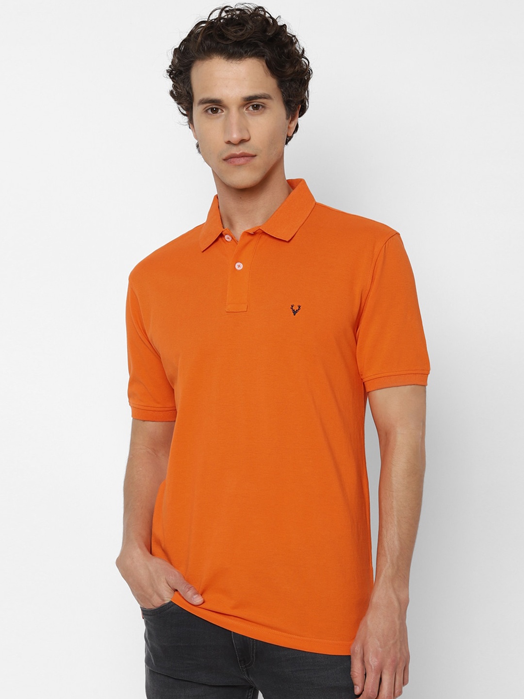 

Allen Solly Men Orange Solid Polo Collar Pure Cotton T-shirt