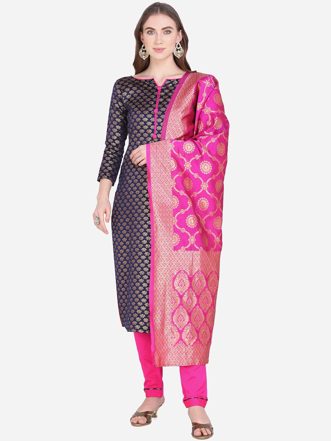 

SHAVYA Navy Blue Silk Blend Unstitched Dress Material