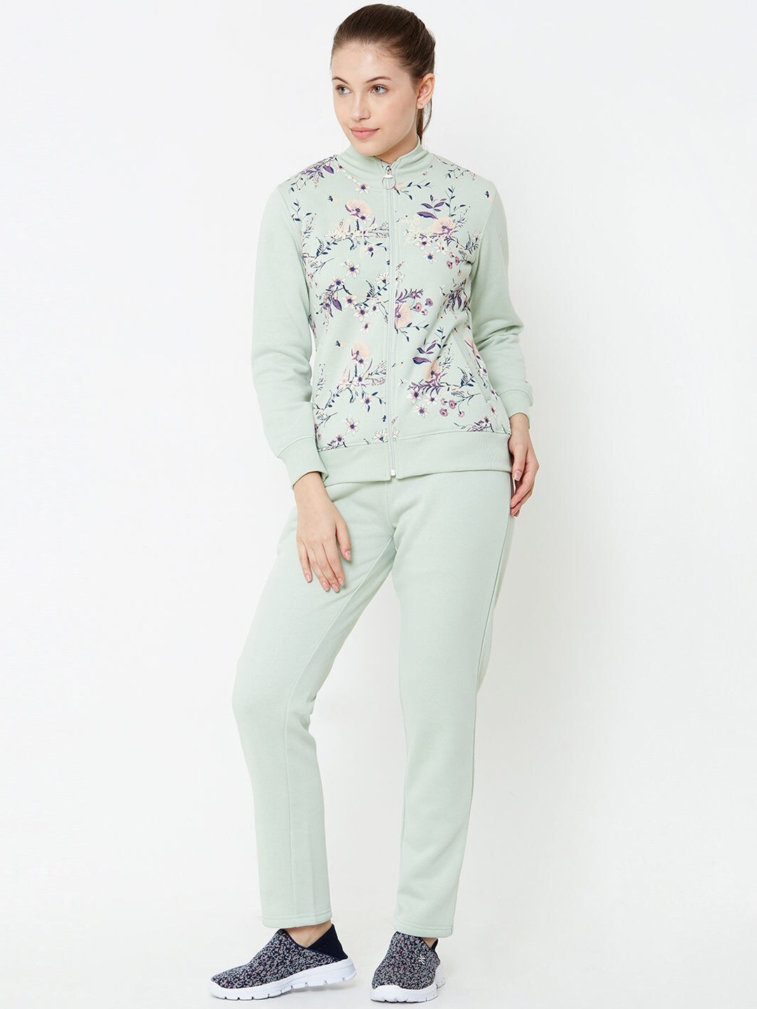 

Sweet Dreams Women Green & Purple Floral Printed Loungewear Tracksuits