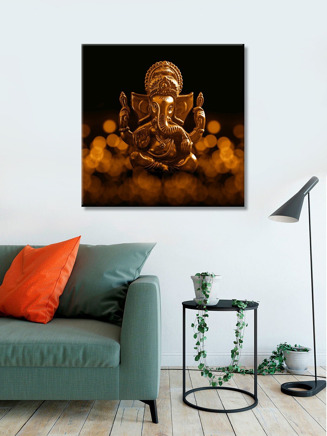 

999Store Black & Gold Lord Ganesha Wall Painting