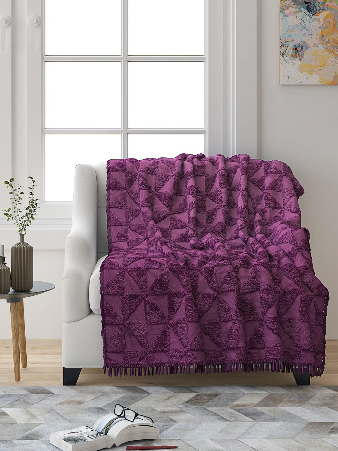 

Saral Home Set of 2 Purple Solid 2 Seater Tufted Sofa Throws