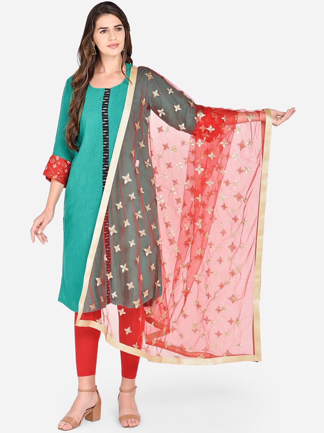 

Dupatta Bazaar Red & Gold-Toned Embroidered Dupatta