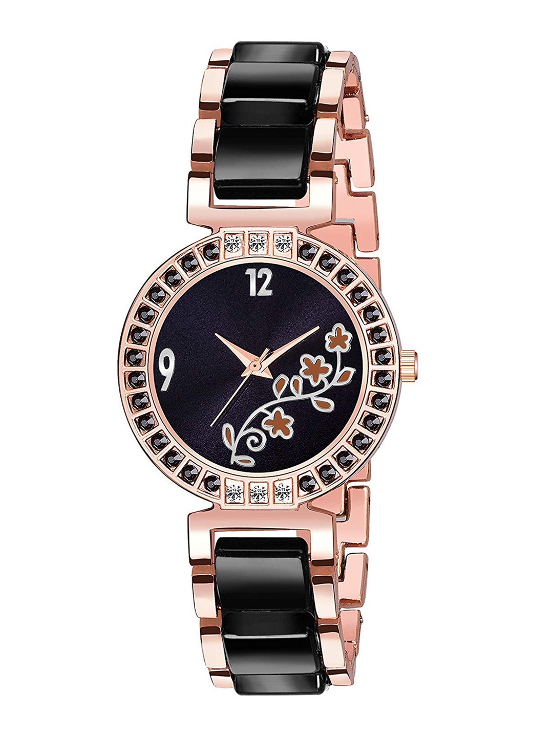 SWADESI STUFF Girls Black & Rose Gold Analogue Watch Meenu Black