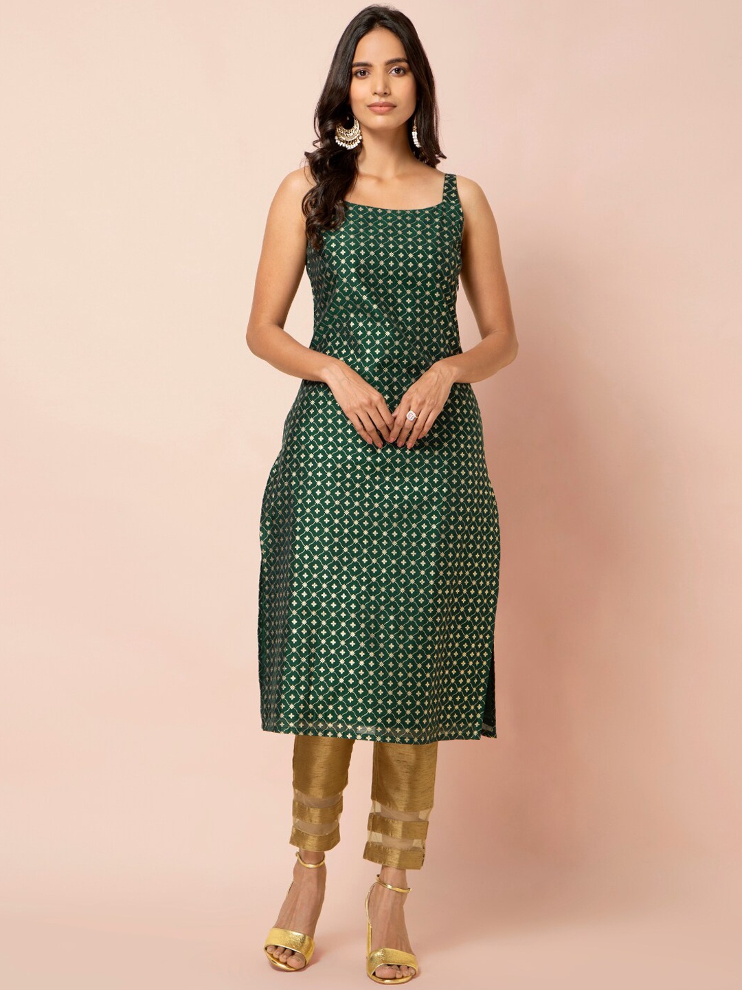 

INDYA Women Green Printed Straight Kurta