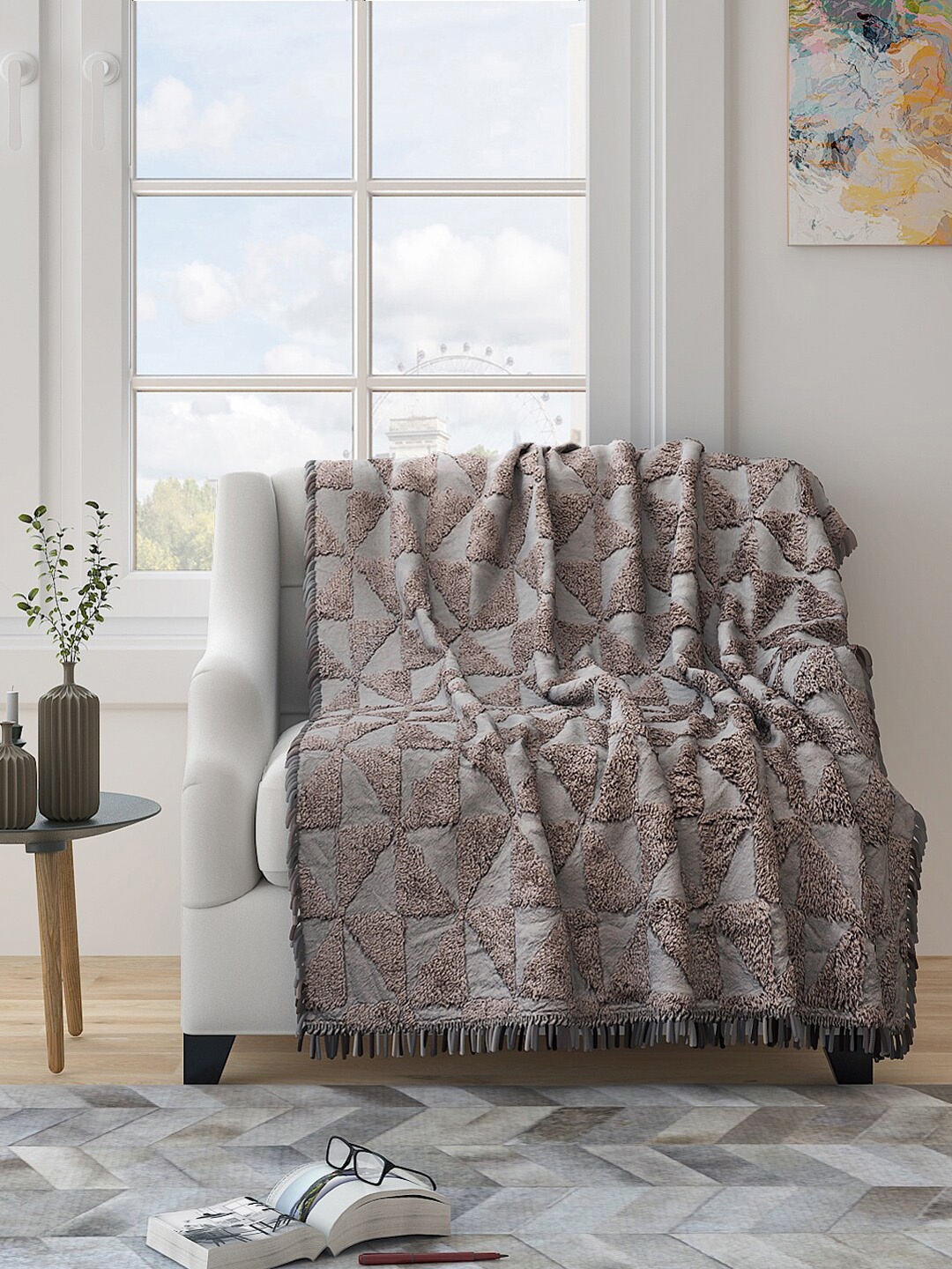 

Saral Home Set of 2 Grey Self-Design 2 Seater Tufted Sofa Throws