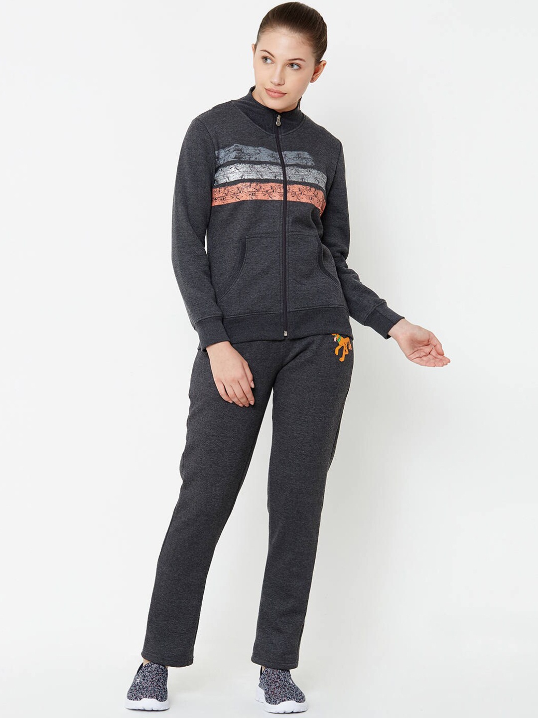 

Sweet Dreams Women Charcoal Grey Printed Tracksuit