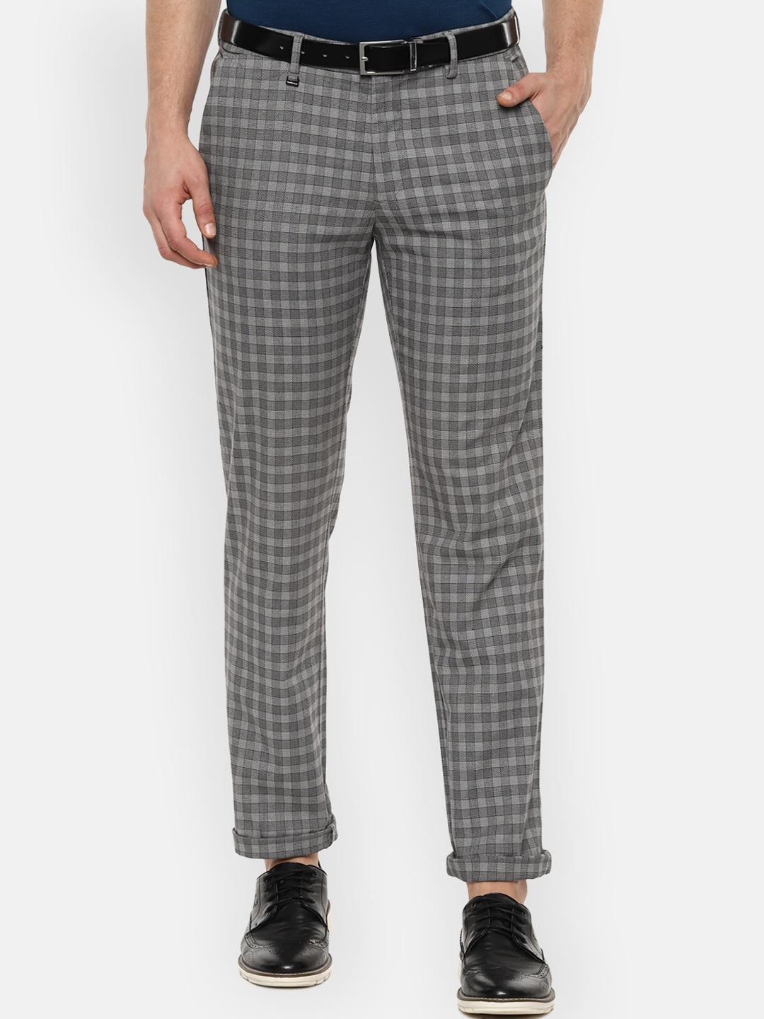 

Van Heusen Men Grey Slim Fit Checked Formal Trousers