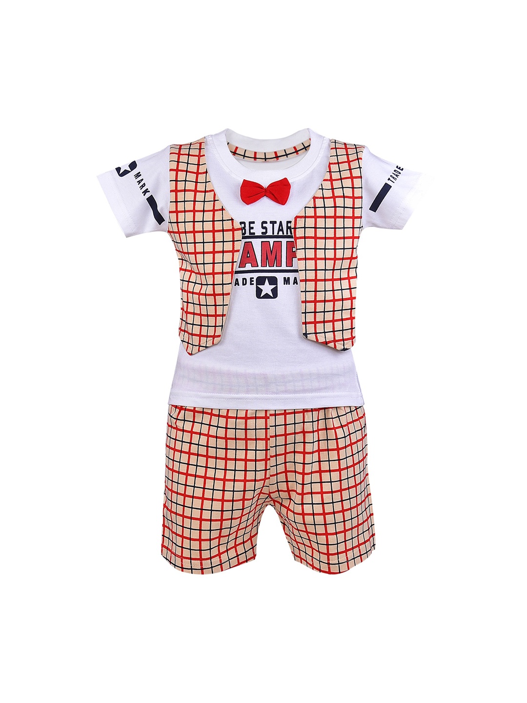 

Wish Karo Unisex Kids Red & White Printed T-shirt with Shorts
