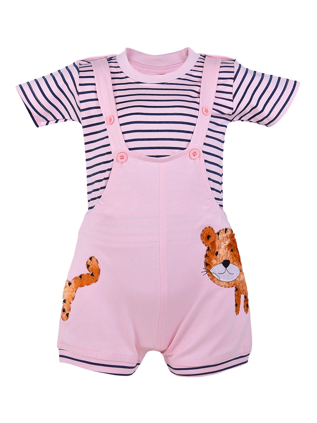 

Wish Karo Kids Pink Applique Dungarees With Striped T-Shirt