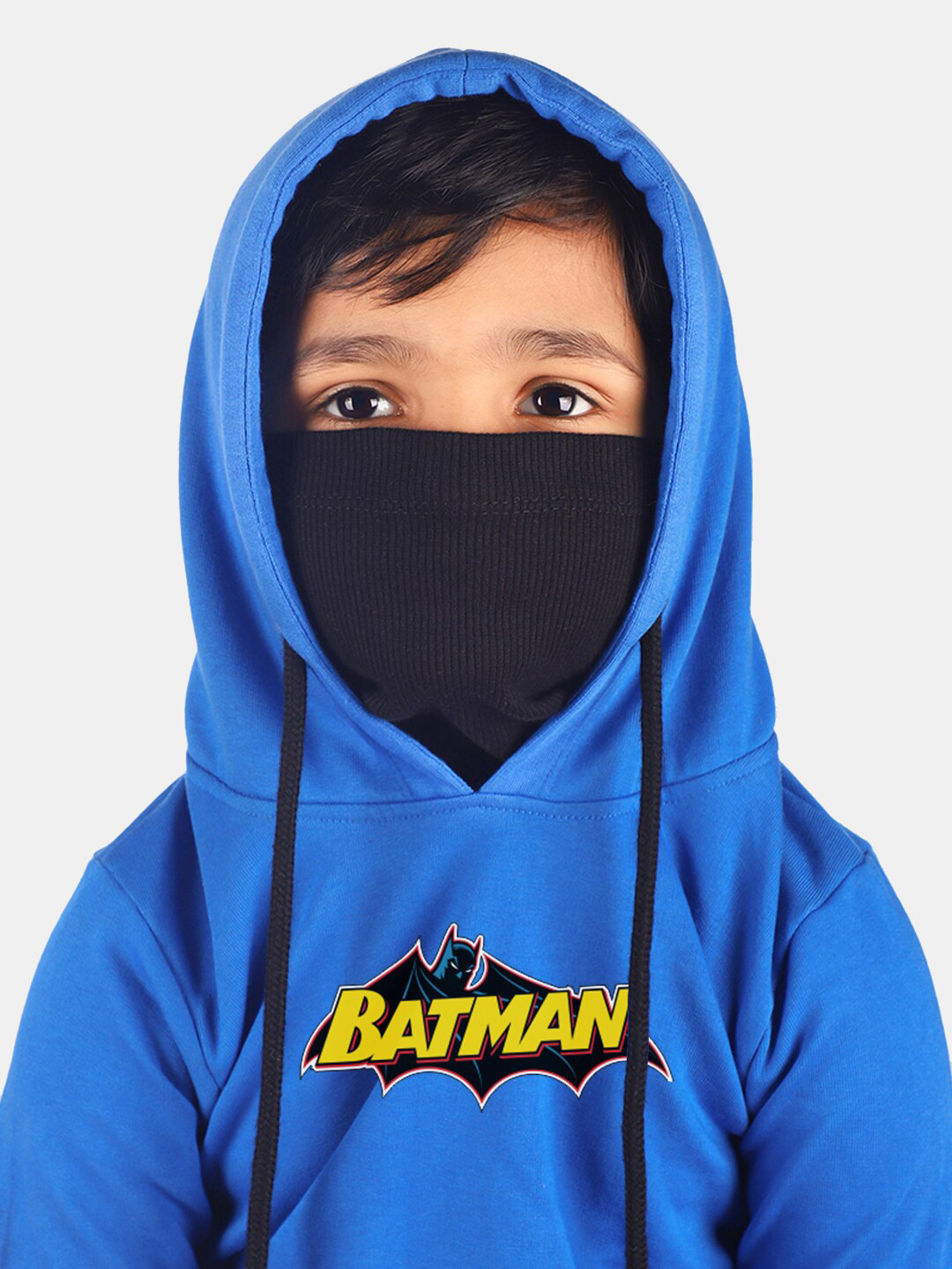 

YK Justice League Boys Blue Batman Printed Hooded Sweatshirt With Attached Face Cover