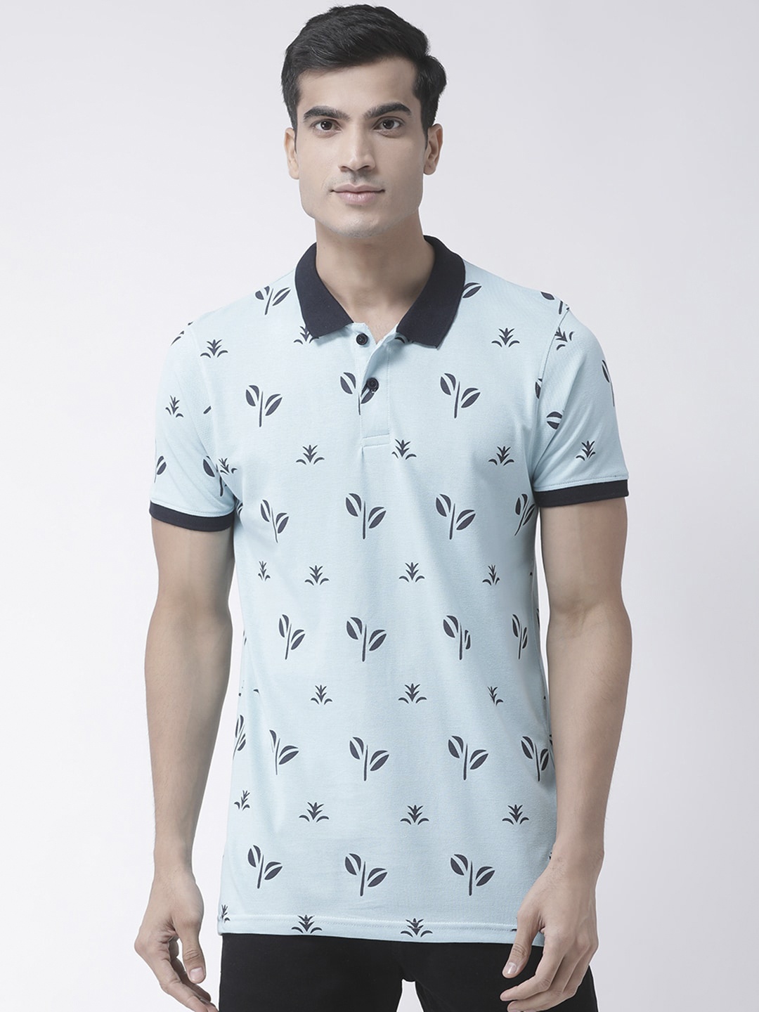 Club York Men Blue Printed Polo Collar T-shirt