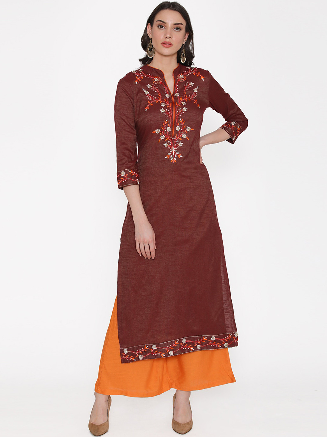 

Kifahari Women Maroon Embroidered Kurta with Palazzos