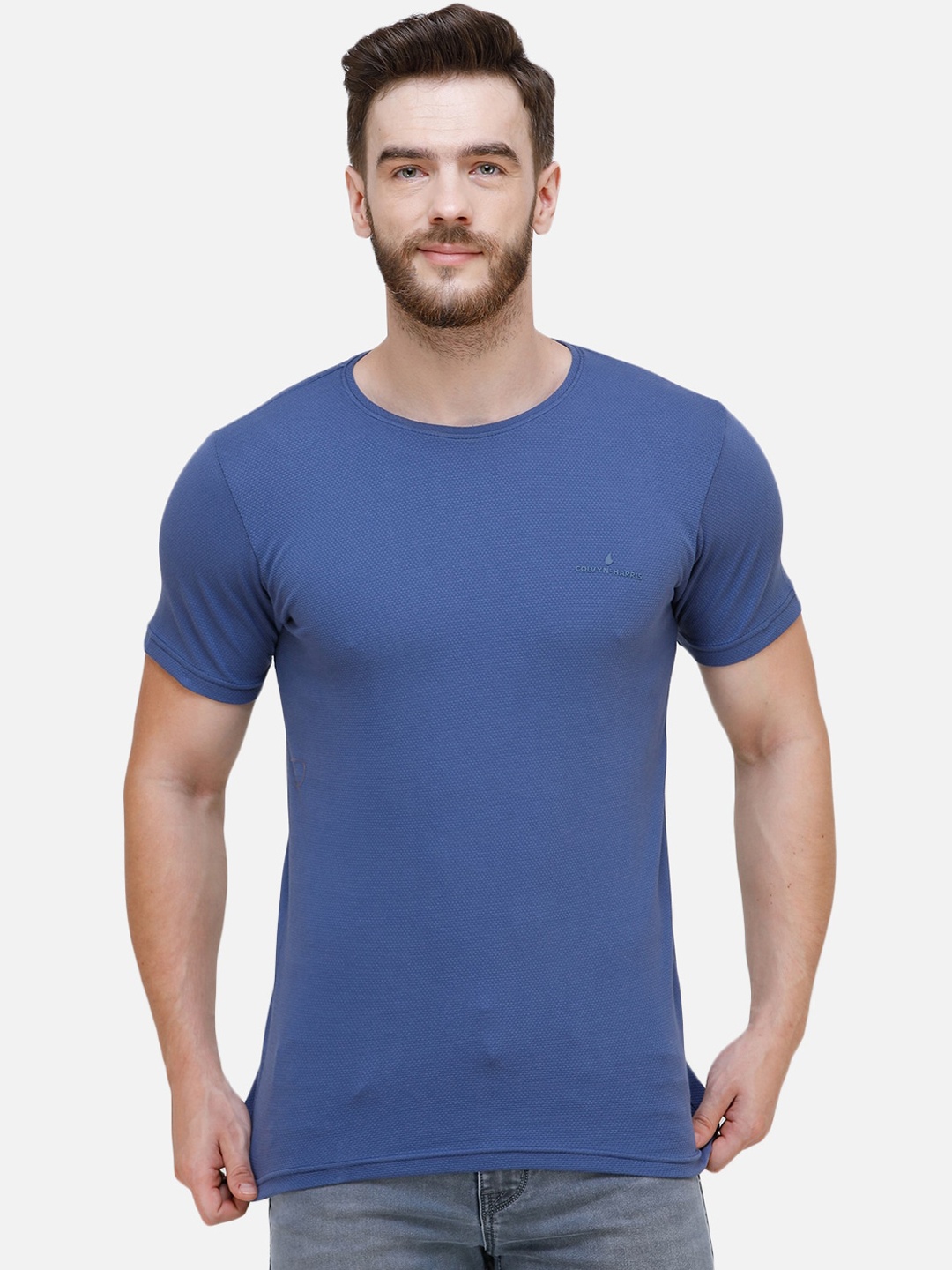

COLVYNHARRIS JEANS Men Blue Solid Round Neck T-shirt