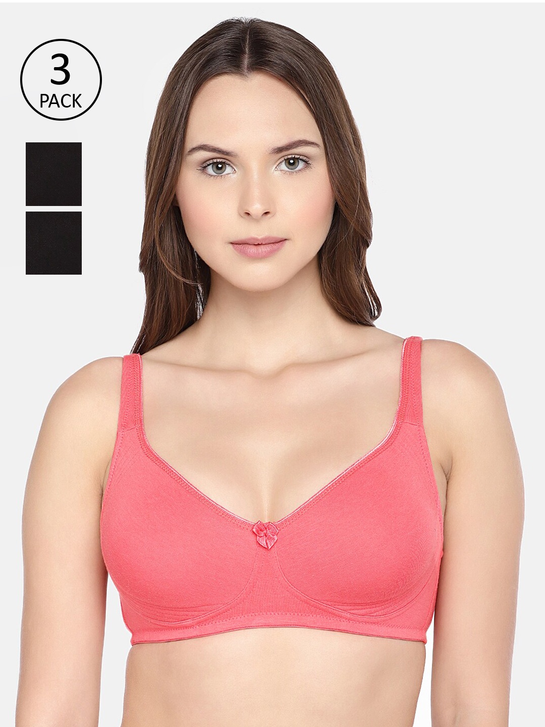 

Inner Sense Pack of 3 Organic Cotton Antimicrobial Seamless Side Support Bra ISB057, Pink