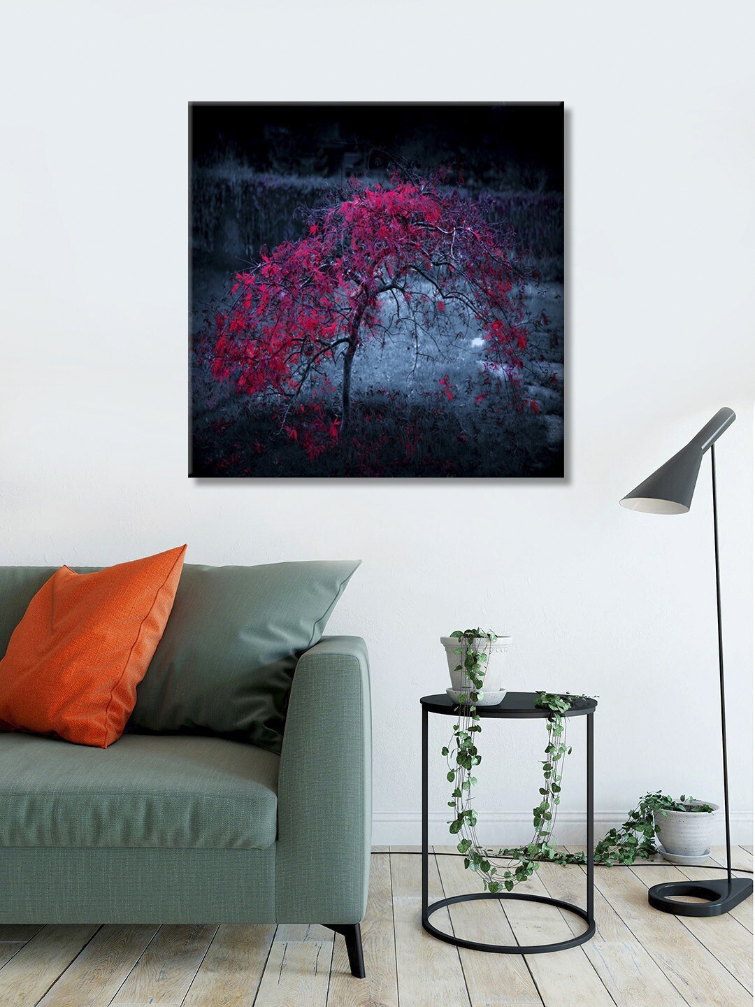 999Store Black & Magenta Floral Wall Painting