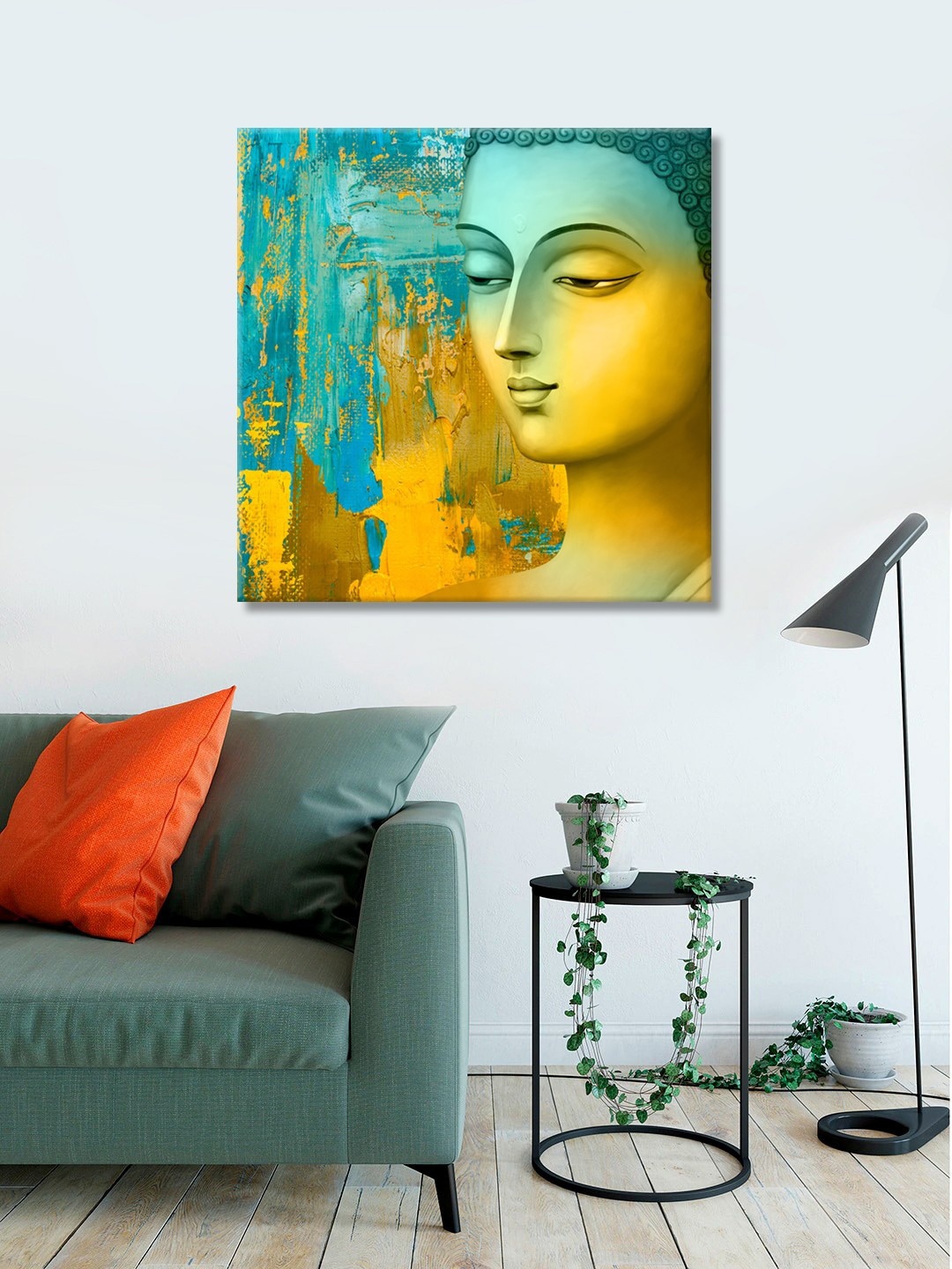 

999Store Yellow & Turquoise Blue Printed Buddha Canvas Wall Art