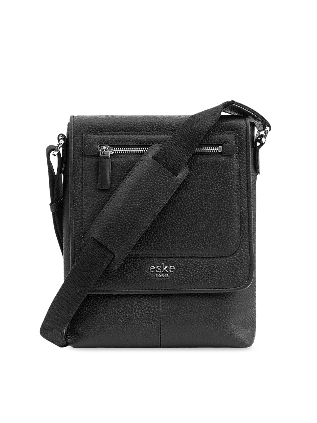 

Eske Black Solid Sling Leather Bag