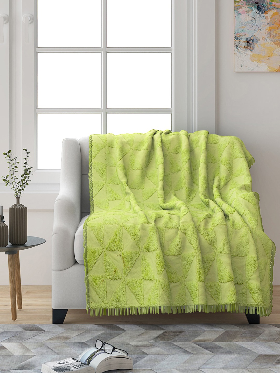 

Saral Home Set of 2 Green Self-Designed Single Seater Sofa Throw