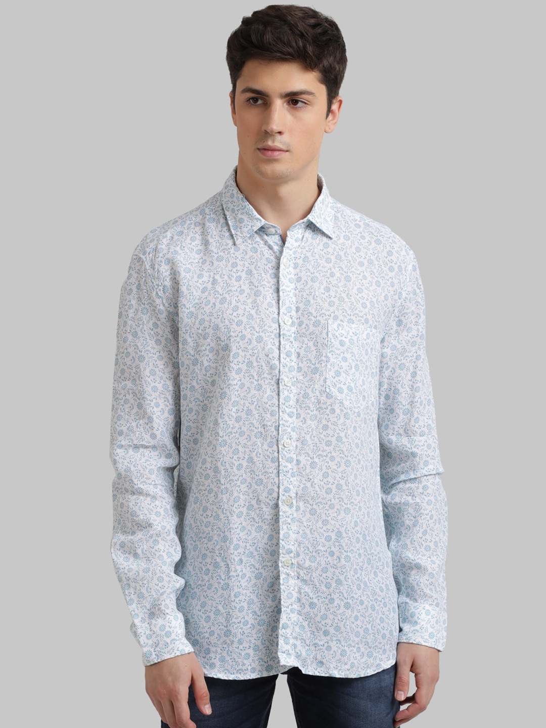 

Parx Floral Printed Spread Collar Casual Shirt, Blue