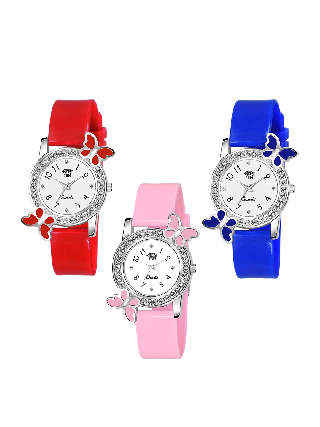 

SWADESI STUFF Boys Set Of 3 White Analogue Watches 2 BF RED PINK BLUE