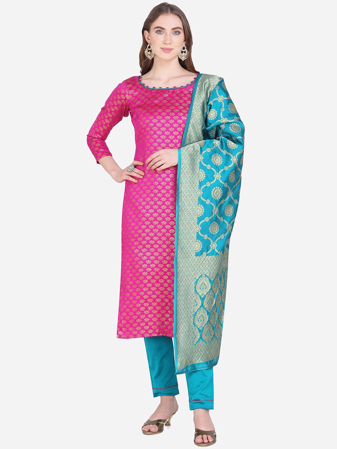 

SHAVYA Pink & Sea Green Silk Blend Unstitched Dress Material