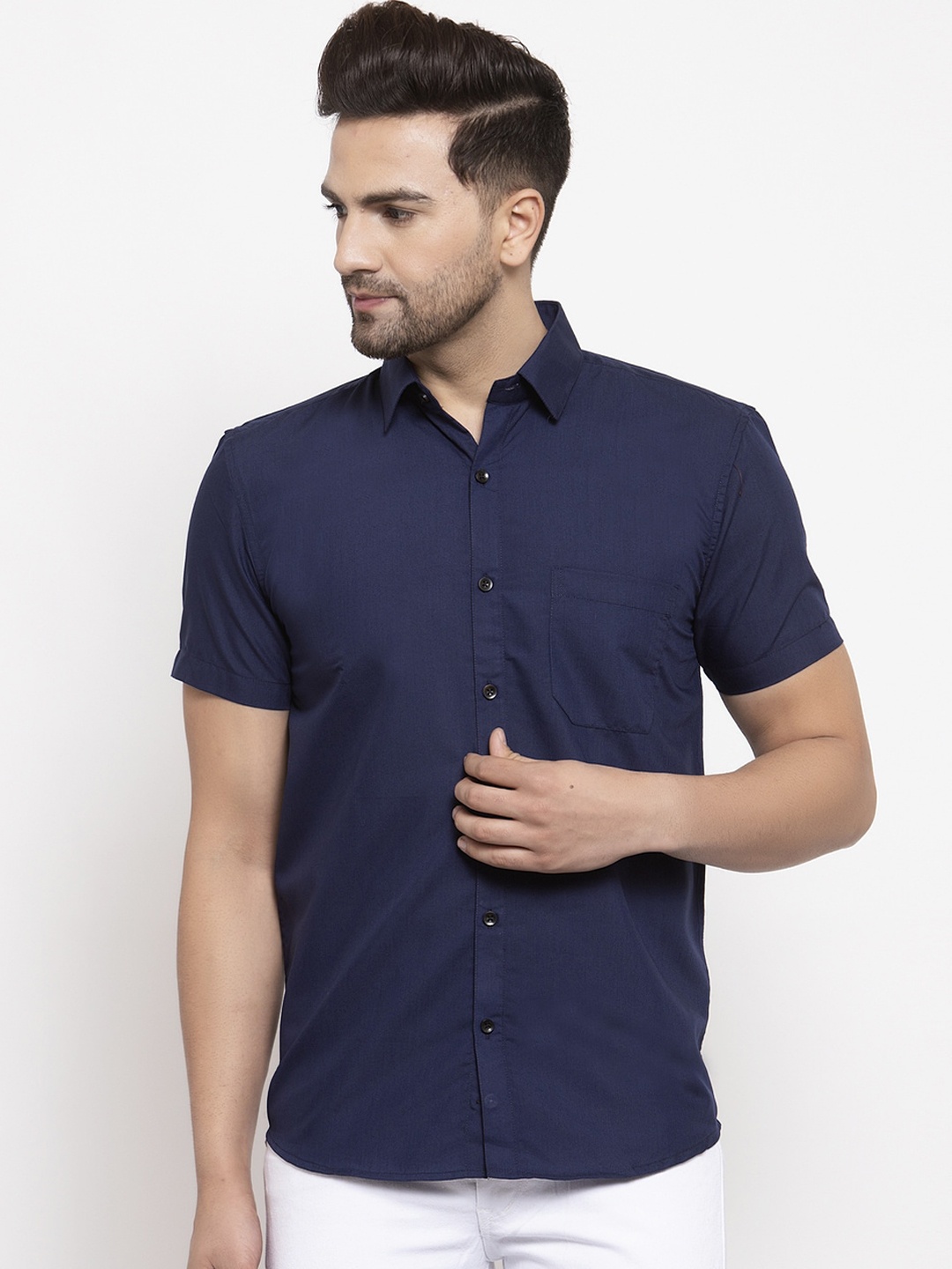 

JAINISH Men Navy Blue Smart Regular Fit Solid Casual Shirt