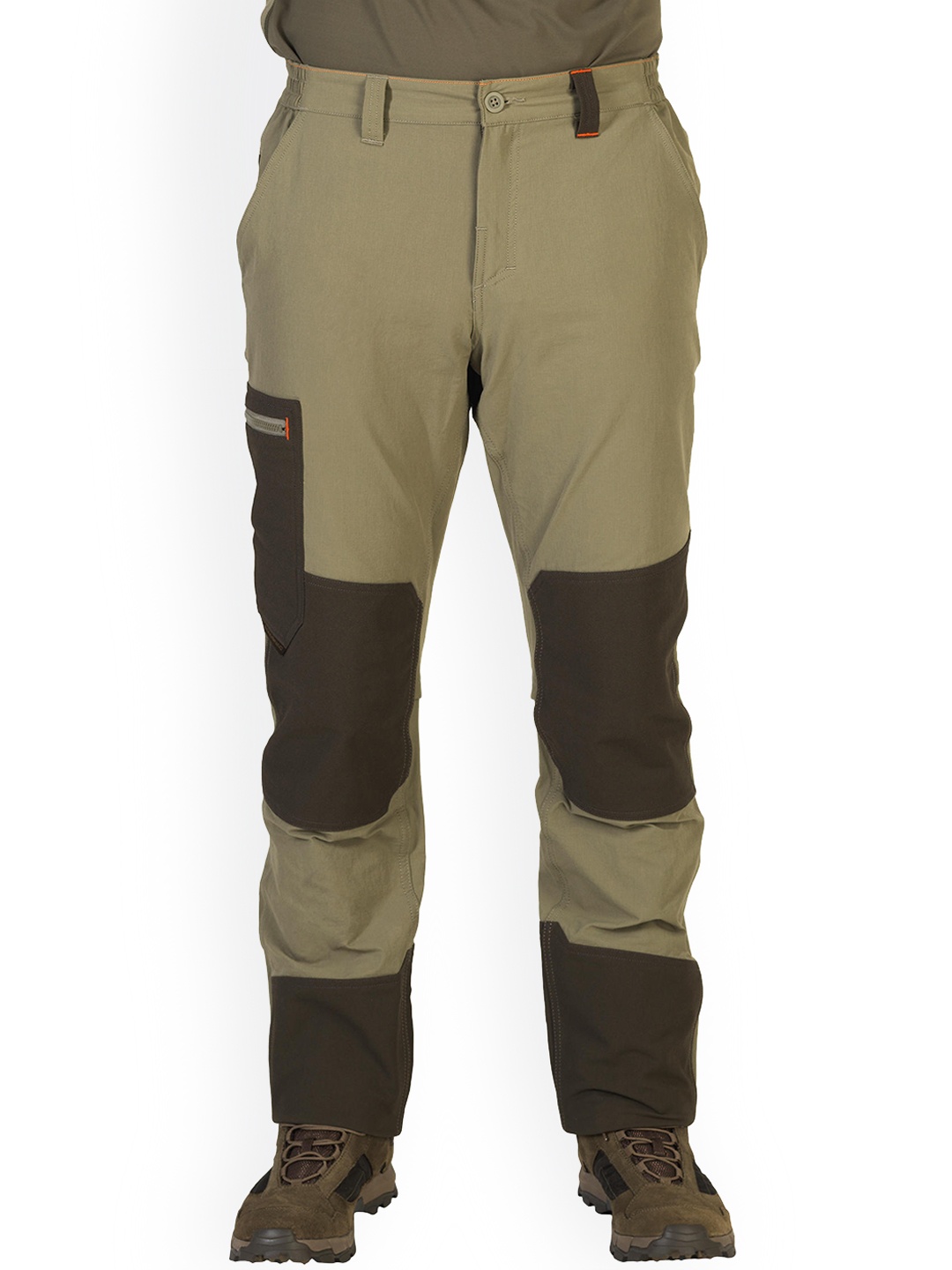 

SOLOGNAC By Decathlon Men Olive Green & Brown Regular Fit Hiking Cargos