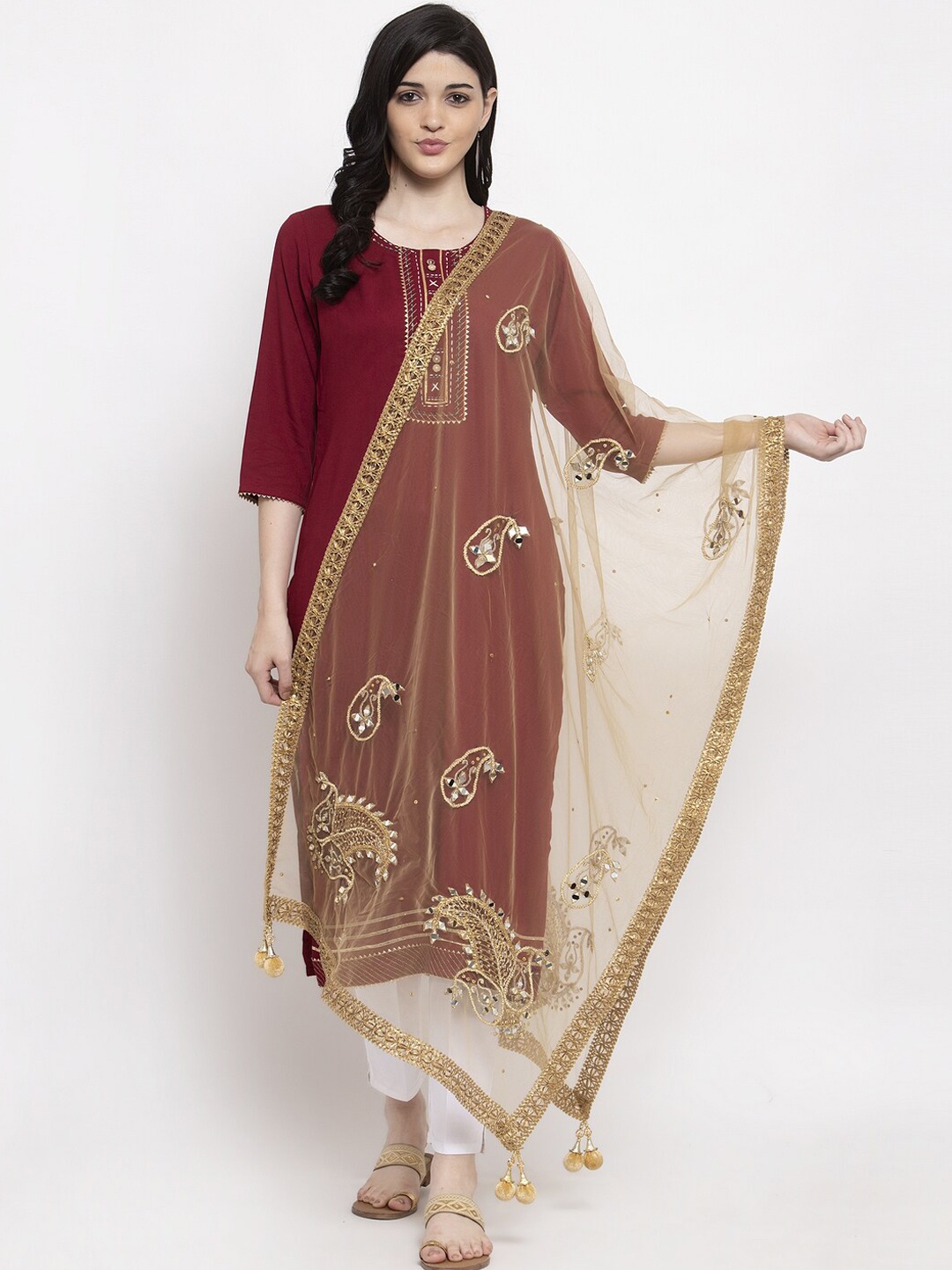 

Clora Creation Gold-Toned Embroidered Dupatta
