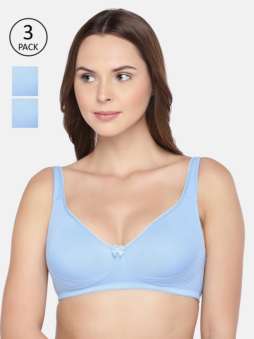 

Inner Sense Pack Of 3 Solid Non-Wired Non Padded Organic Cotton Everyday Bra ISB057, Blue