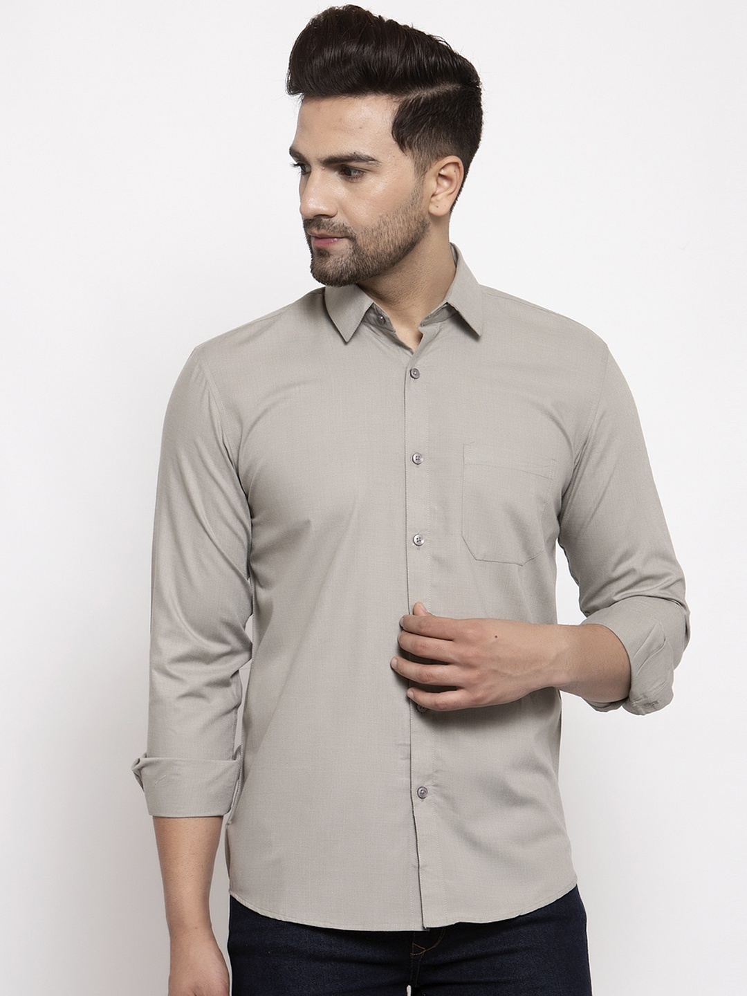 JAINISH Men Grey Smart Regular Fit Solid Casual Shirt