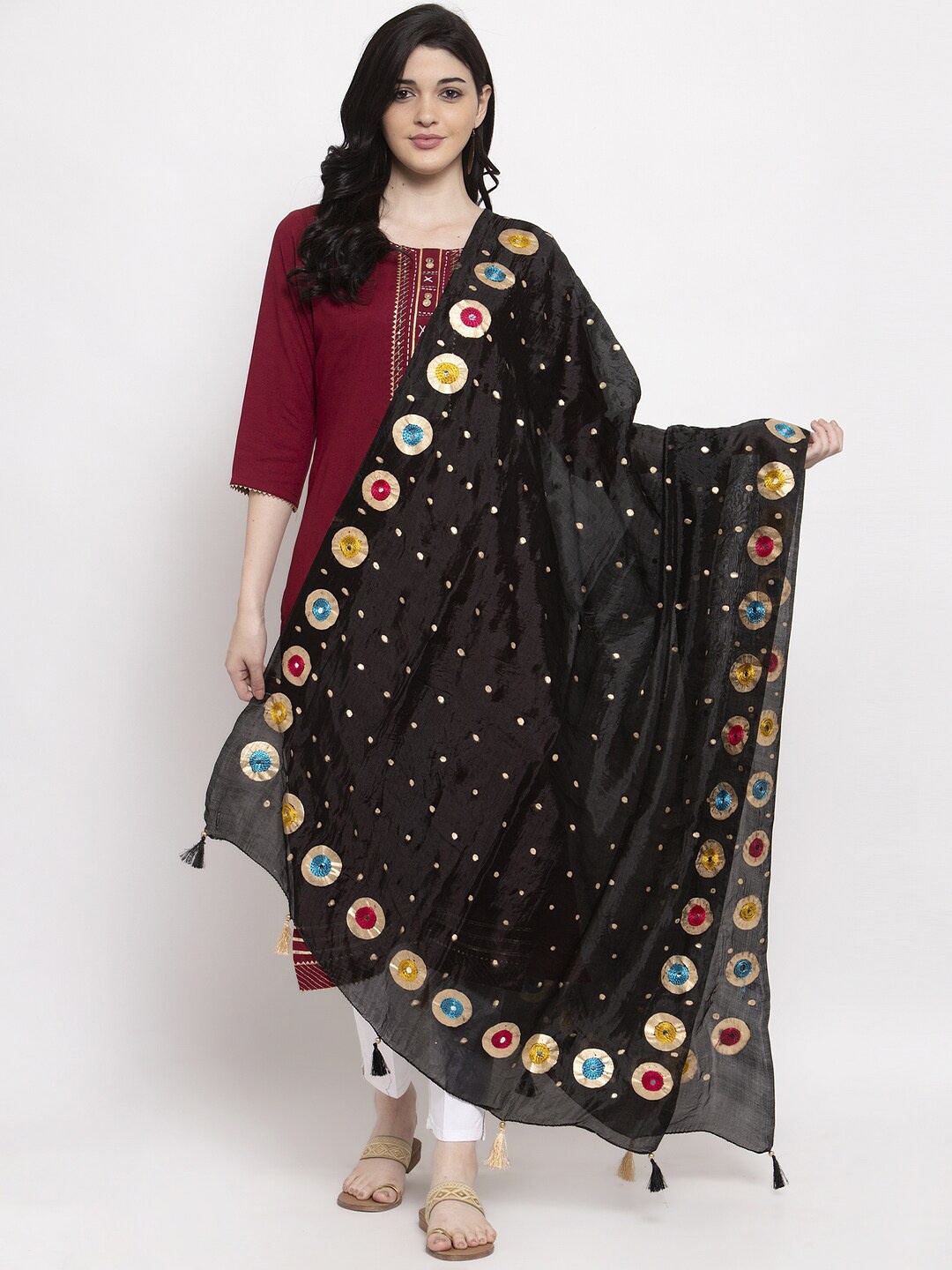 Clora Creation Black & Gold-Toned Printed Dupatta