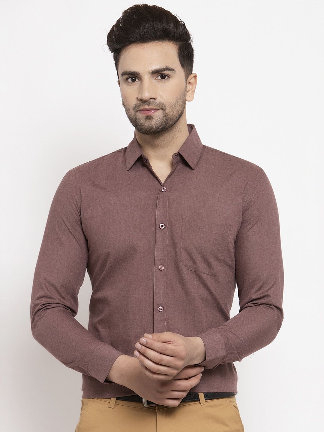 

JAINISH Men Brown Smart Regular Fit Solid Formal Shirt