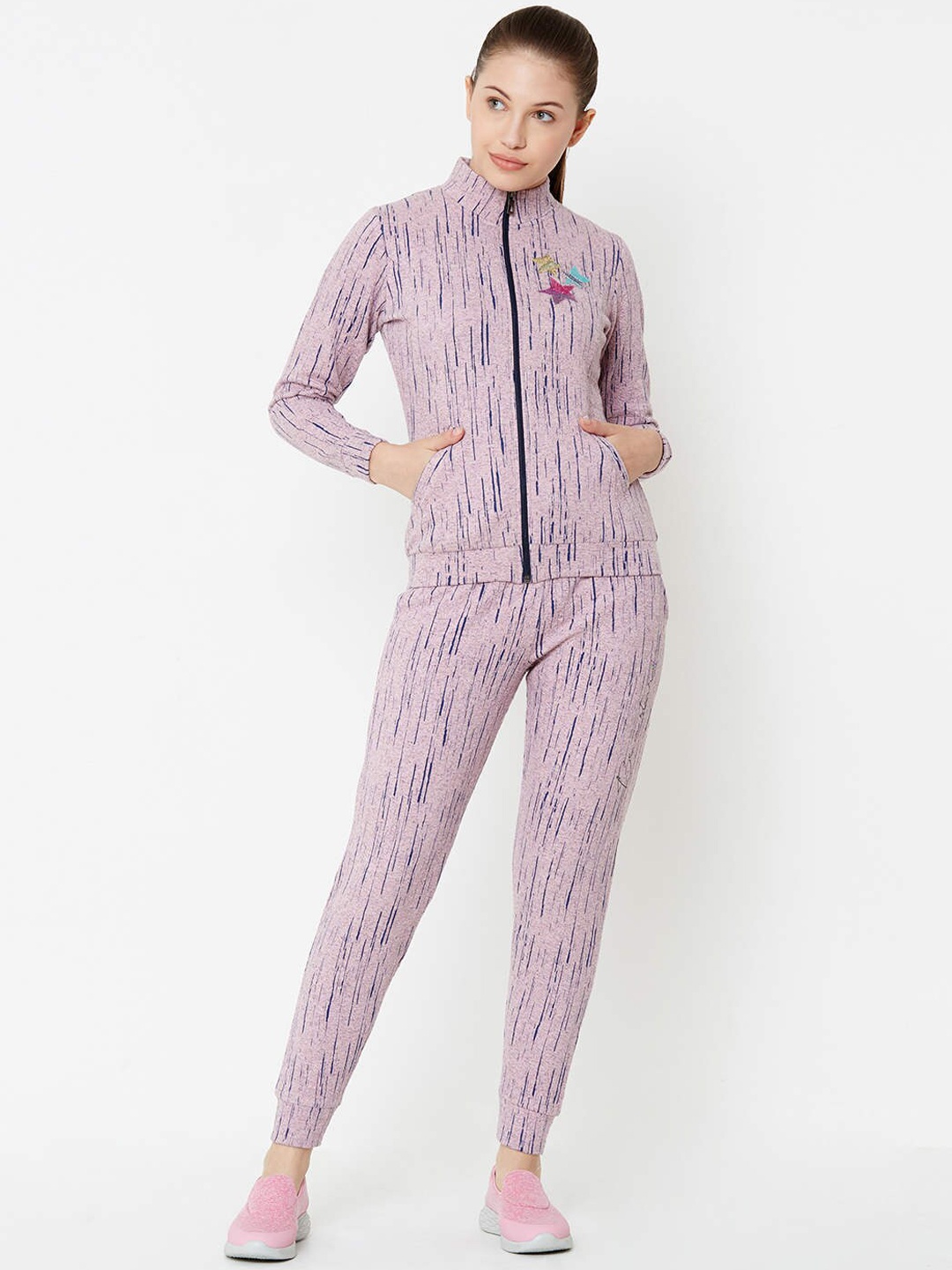 

Sweet Dreams Women Pink & Navy Blue Printed Tracksuit