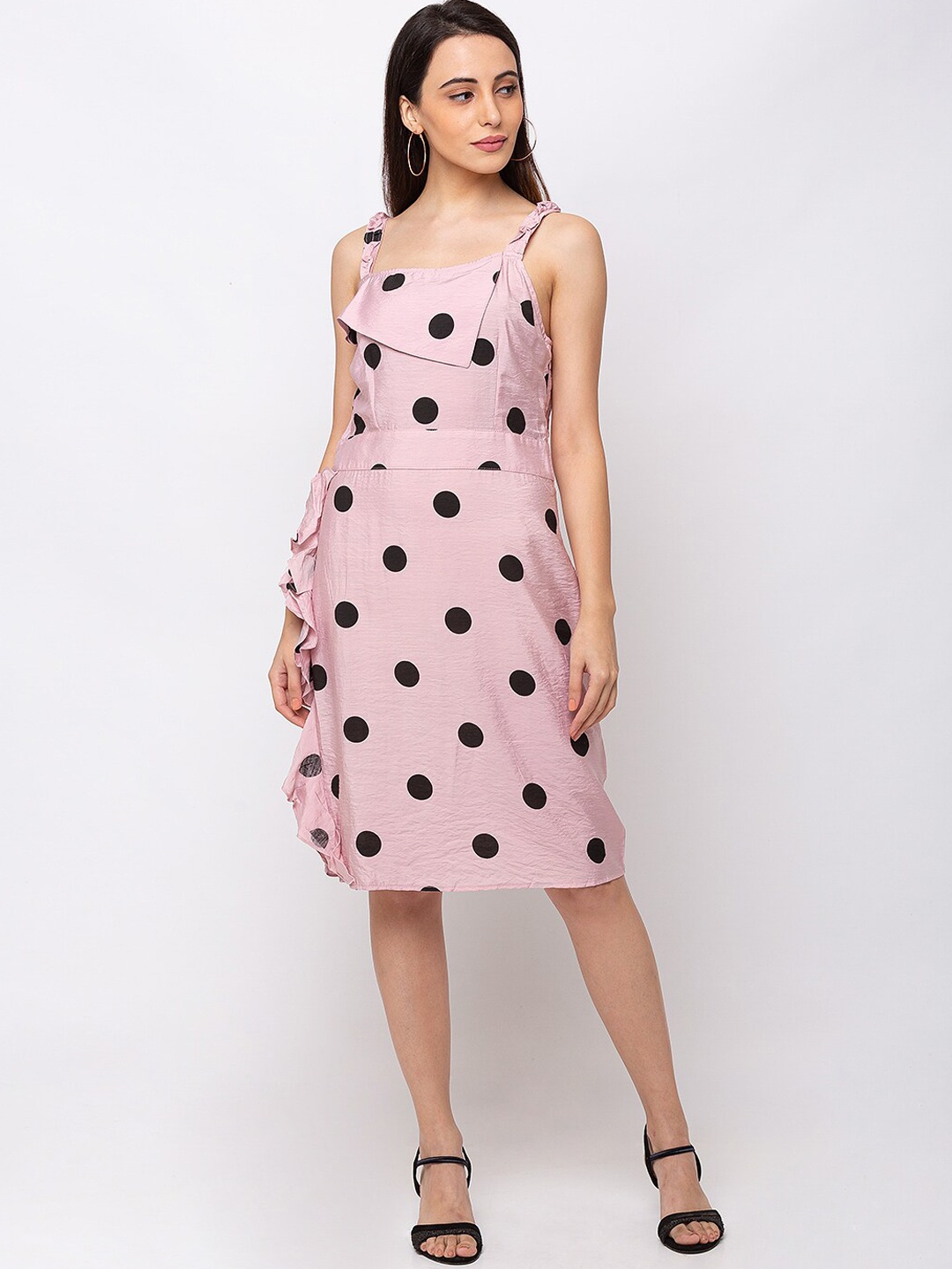 

SHECZZAR Women Pink Polka Dot Printed A-Line Dress