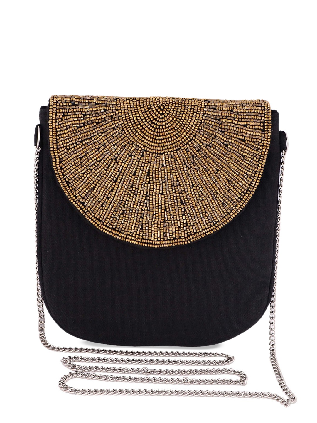 REZZY Gold-Toned & Black Embellished Clutch