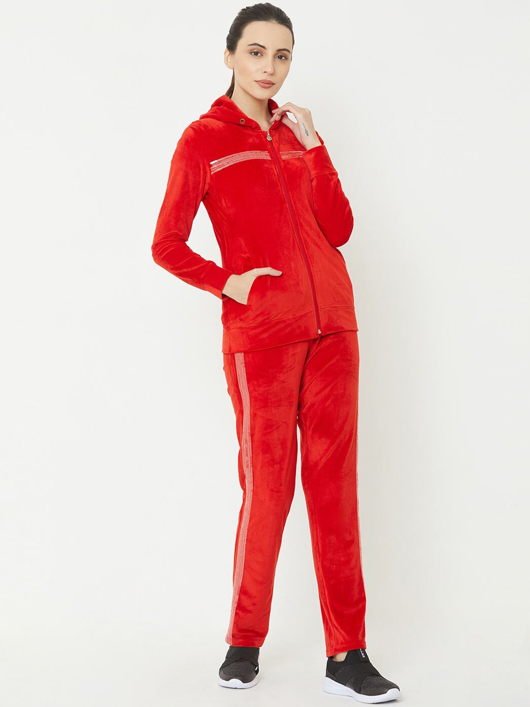 

Sweet Dreams Women Red Solid Track Suit