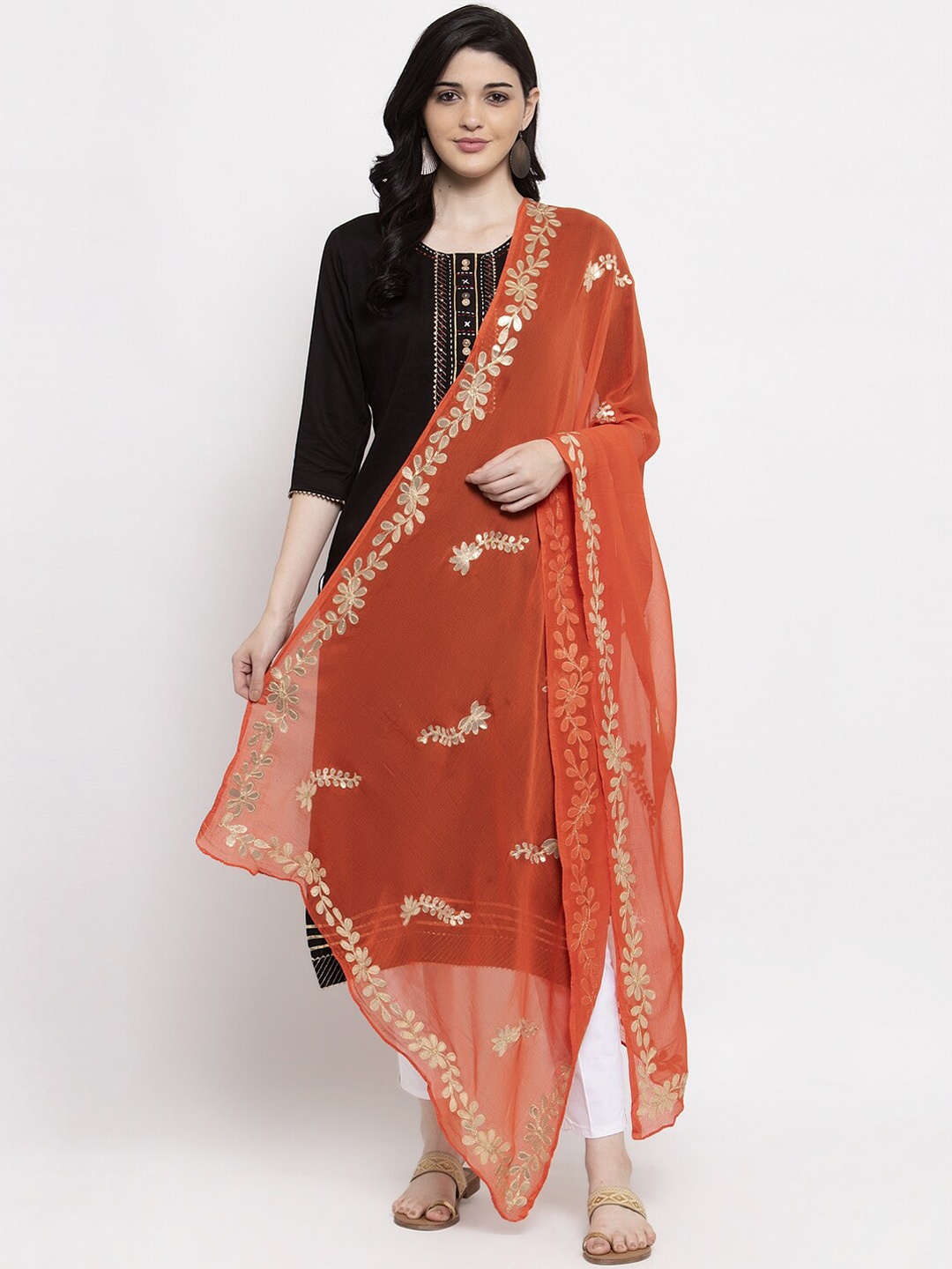 

Clora Creation Orange Woven Design Dupatta