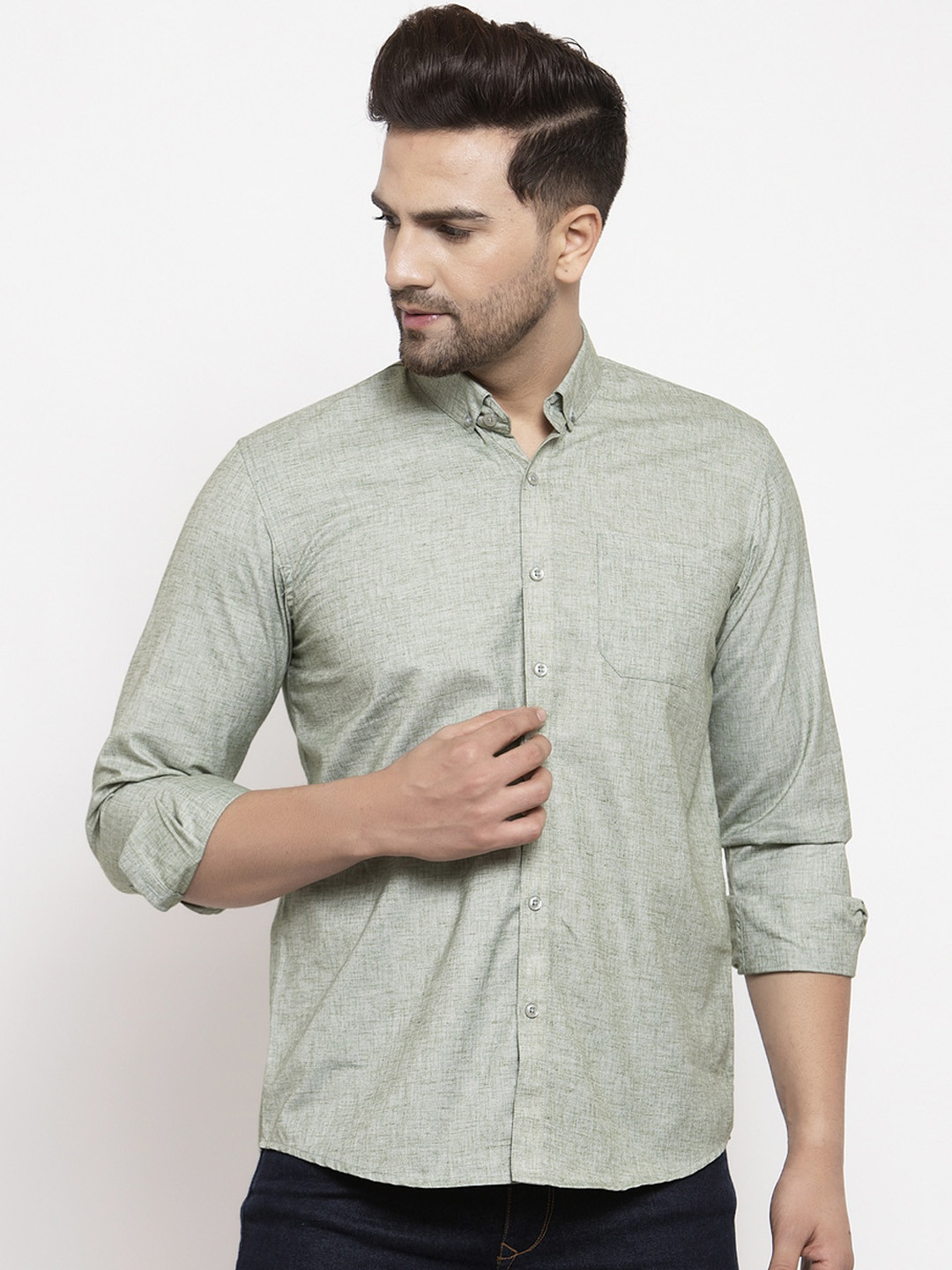 

JAINISH Men Sea Green Regular Fit Self Design Casual Shirt