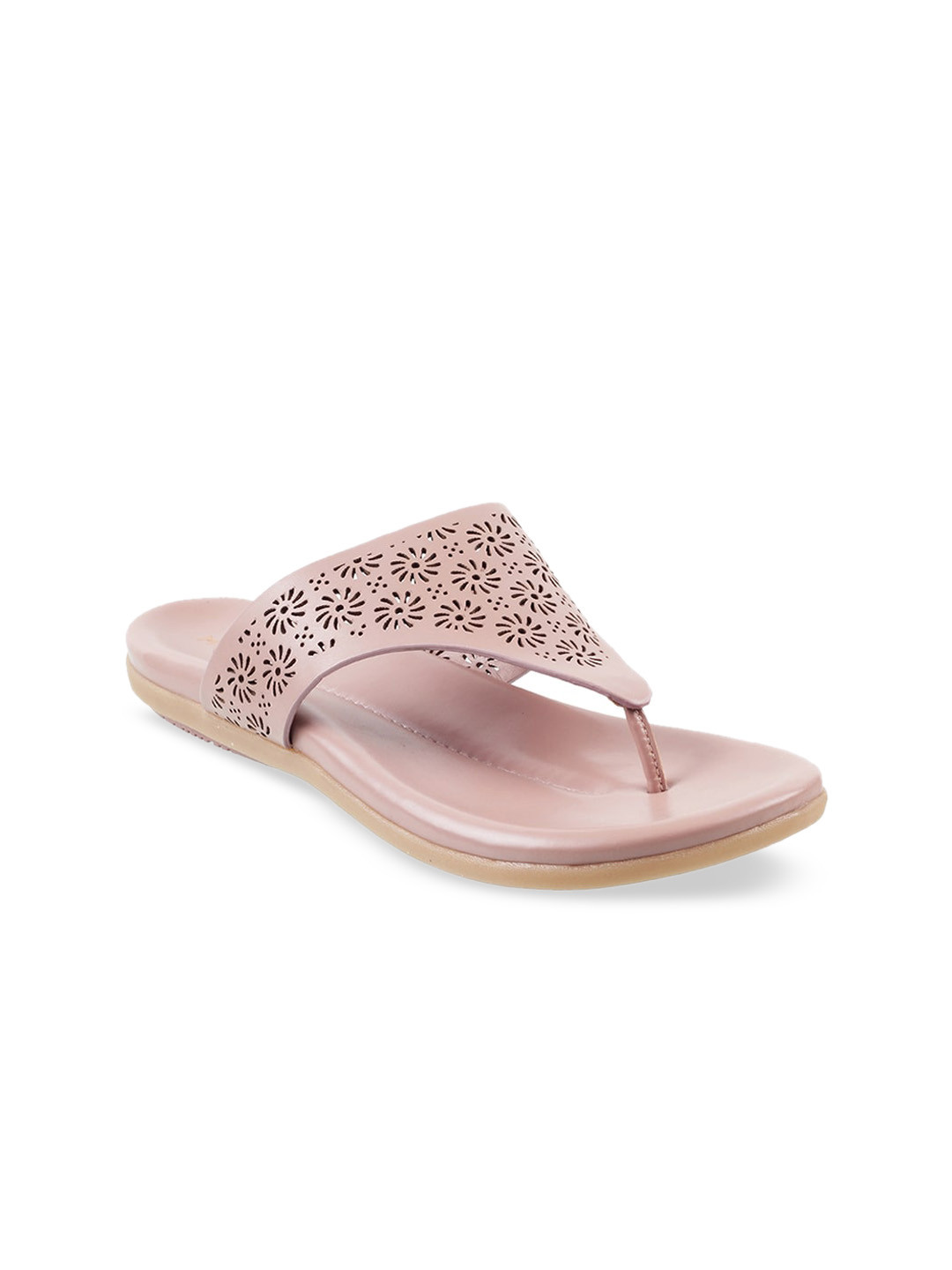 

Mochi Women Pink Textured Open Toe Flats