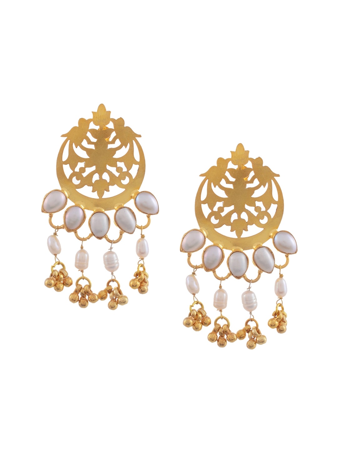 

Silvermerc Designs Gold & White Crescent Shaped Drop Earrings